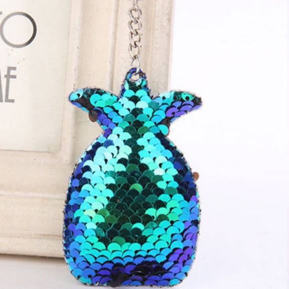 Accessories - Blue Green Sequin Pineapple Keychain